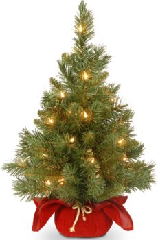 National Tree Company Pre-lit Artificial Mini Christmas Tree | Includes Small Lights and Cloth Bag Base | Majestic Fir – 2 ft