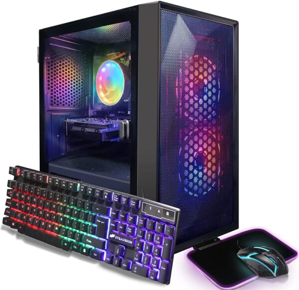 STGAubron Gaming Desktop PC, AMD Radeon RX 550 4G GDDR5, Intel Core I5 3.3Ghz up to 3.7Ghz, 16G Ram, 512G SSD, WiFi, BT 5.0, RGB Fan x 3, RGB Keyboard & Mouse, RGB Mouse Pad, W10H64