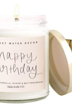 Sweet Water Decor Happy Birthday Candles for Women - Vanilla Sugar & Buttercream Sweet Scented Happy Birthday Candle Gift for Mom Friends & Girls - Vanilla Scented Candles with 40 Hour Burn Time - 9oz