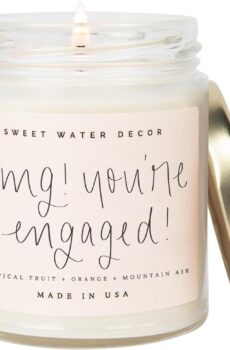 Sweet Water Decor, OMG, You’re Engaged! | Tropical Fruits, Sugared Citrus, Mountain Green Scented Soy Wax Candle for Home | Engagement Gift | 9oz Clear Jar, 40 Hour Burn Time, Made in the USA