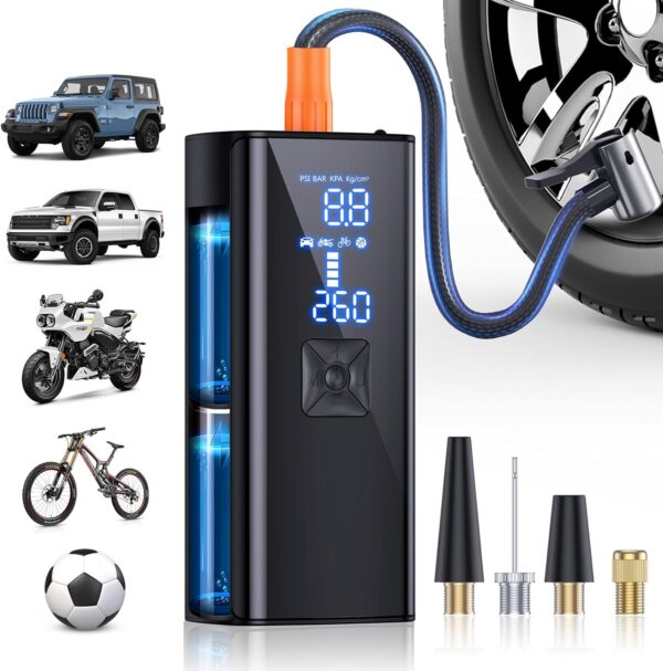 Tire Inflator Portable Air Compressor, 180PSI & 2X Faster Portable Air Pump with Digital Pressure Gauge, 25000mAh Cordless Air Compressor for Car, Bike, Motorcycle, Ball