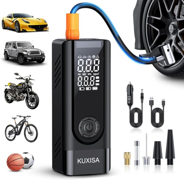 Tire Inflator Portable Air Compressor - 180PSI Air Compressor with Tire Pressure Gauge, 25000mAh & 3X Faster Portable Air Pump for Cars, Bikes & Motorcycle Tires, Balls, Car Accessories