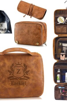 3-in-1 Large Personalized PU Leather Toiletry Bag For Men, Custom Groomsmen Gifts Hanging Travel Organizer Bag, Laser Engraved Name Monogram Shaving Kit Anniversary Gift For Him Husband Father Dad Dop