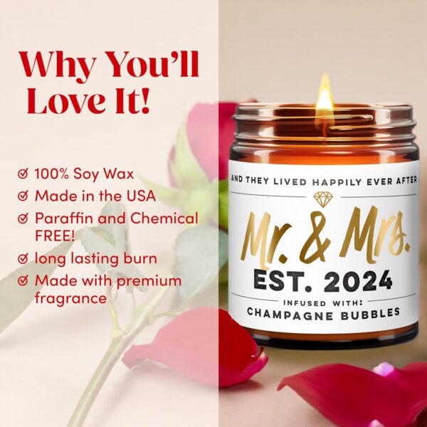 Wedding Gifts for Couples 2024 - Wedding Candle - Mr and Mrs Gifts - Bridal Shower Gifts, Bachelorette Gifts for Bride, Bride to Be Gifts, Just Married Gifts - Clever Wedding Gifts for Newlyweds - 9oz - Image 2