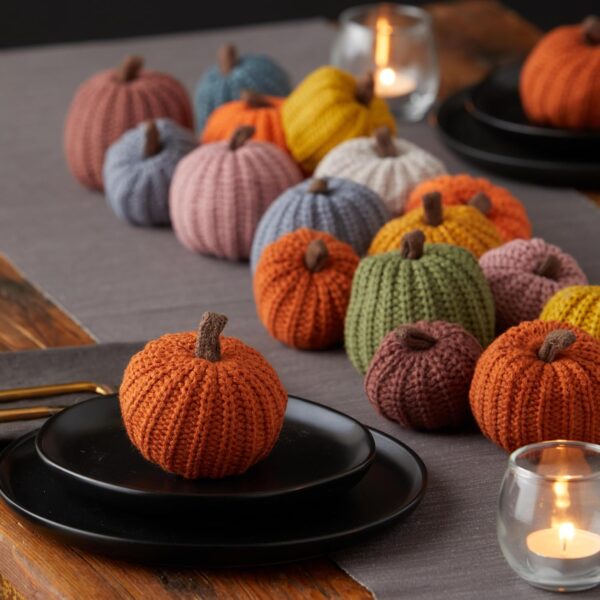 Knit pumpkins set of 12, mini pumpkin decor, orange pumpkim bowl fillers for fall, gold pumpkins for garland, Thanksgiving tablescape, brown (Mini Orange Set 12) - Image 6