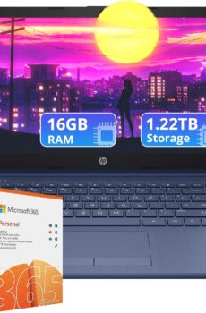 HP Flagship 14″ HD Laptop with 1 Year Office 365 | 16GB RAM | 1.22TB Storage(64GB EMMC & 160GB Docking Station Set & 1TB Cloud Storage) | Intel 4-Core Processor | Webcam | Win 11s | Blue