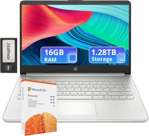 HP Flagship 14" Laptop with 1 Year Office 365 | 16GB RAM | 1.28TB Storage(128GB EMMC & 160GB Docking Station & 1TB Cloud Storage) | Intel 4-Core Processor | Webcam| Silver | Windows 11