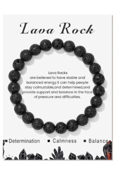 Lava Stone Bracelet for Men Women 8mm Handmade Volcanic Stone Bracelet Adjustable Lava Bead Bracelet Healing Crystal Bracelet Black Bracelets Stretch Bracelets Lava Rock Bracelets for Women