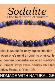 Massive Beads Blue Sodalite - Stone of Wisdom - Handmade Yoga Stretch Elastic Bracelet Natural Stone Crystal Healing Power Energy Gifts for Unisex Adult 4mm