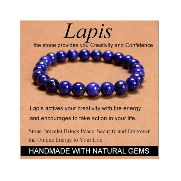 Massive Beads Lapis - Creativity and Confidence - Handmade Handmade Yoga Stretch Elastic Bracelet Natural Stone Crystal Healing Power Energy Gifts for Unisex Adult 8mm