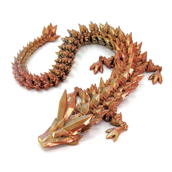 Medium 12" Articulated Crystal Dragon - Multi Color 3D Printed Plastic Dragon Figure - Rainbow Pearlescent Colors - Interlocked Body Segments and Legs (Medium 12", Electrum)