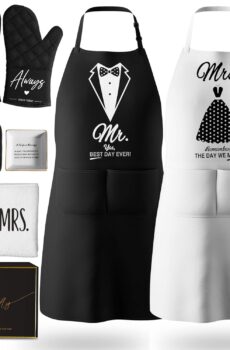 Mr and Mrs Aprons for Couples Gifts – Anniversary, Bridal Shower, Wedding, Engagement gifts for Couples, Christmas Gifts for Couple, His and Her Gifts, 8 Pack Kitchen Cooking Apron Gift Set