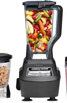 Ninja BL770 Mega Kitchen System, 1500W, 4 Functions for Smoothies, Processing, Dough, Drinks & More, with 72 Blender Pitcher, 64 Processor Bowl, (2) 16-oz. to-Go, Black, with 2 Nutri Cups + Lids