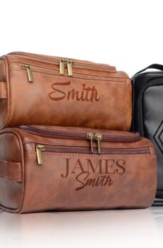 Personalized Toiletry Bag for Men, Engraved Name Initials Toiletry Bag, Customized Monogram Travel Shaving Dopp Kit for Groomsmen, Gift for Christmas, Birthday, Dad, Husband, Grandpa, Lover