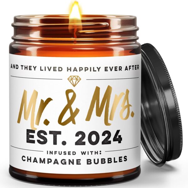 Wedding Gifts for Couples 2024 - Wedding Candle - Mr and Mrs Gifts - Bridal Shower Gifts, Bachelorette Gifts for Bride, Bride to Be Gifts, Just Married Gifts - Clever Wedding Gifts for Newlyweds - 9oz