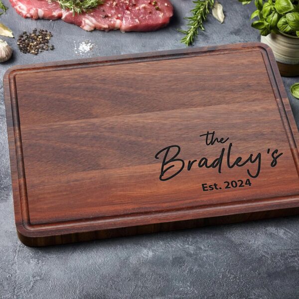 Personalized Engraved Wood Cutting Board for Couples, Walnut Edge Engraved Custom Wedding Gifts, Best Gift Ideas for Christmas, Parents, Anniversary, Housewarming, House Closing, Engagement, Friends - Image 7