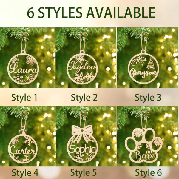 Personalized Christmas Ornaments with Name,Wooden Christmas Tree Ornaments 2024 with Custom Family Name for Kids Adults,Xmas Ornaments For Christmas Tree Gifts (01-6 Styles of Christmas Ornament) - Image 2