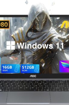 AOC Laptop Computer with N97 Processor(Up to 3.6GHz) 16GB RAM 512GB SSD Laptop, 15.6 Inch FHD Screen Gaming Laptops Windows 11 Laptop Computer, Light&Thin, Metal Shell, Webcam, Type-C, USB3.2, Grey