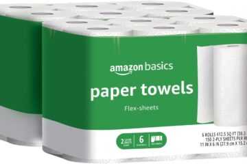 Amazon Basics 2-Ply Flex-Sheets Paper Towels, 12 Basics Rolls = 32 Regular Rolls, Everyday Value with 150 Sheets per Roll