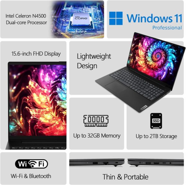 Lenovo V15 15.6" FHD Business Laptop Computer, Intel Dual-Core Processor, 32GB DDR4 RAM, 1TB PCIe SSD, AC WiFi, Bluetooth 5.1, RJ-45, Type-C, HDMI, Numeric Keypad, Windows 11 Pro, Befectoy - Image 2