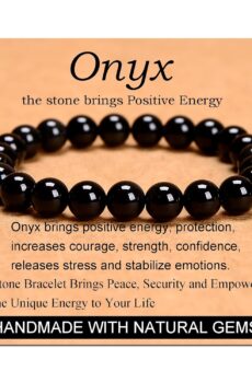 Massive Beads Black Onyx - Stone of Positive Energy - Handmade Yoga Stretch Elastic Bracelet Natural Stone Crystal Healing Power Energy Gifts for Unisex Adult 8mm