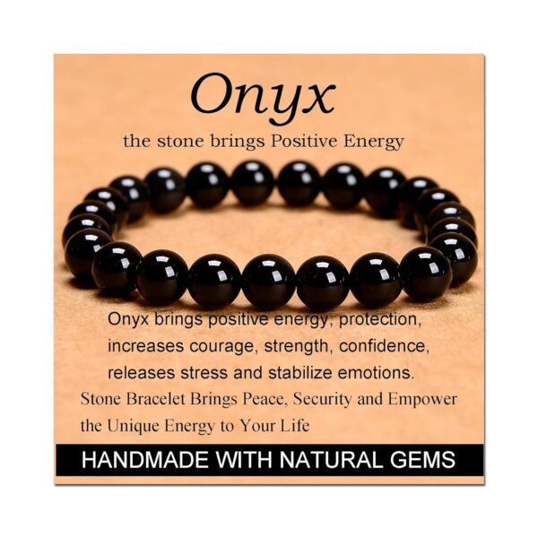 Massive Beads Black Onyx - Stone of Positive Energy - Handmade Yoga Stretch Elastic Bracelet Natural Stone Crystal Healing Power Energy Gifts for Unisex Adult 8mm