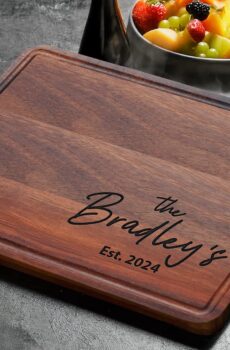 Personalized Engraved Wood Cutting Board for Couples, Walnut Edge Engraved Custom Wedding Gifts, Best Gift Ideas for Christmas, Parents, Anniversary, Housewarming, House Closing, Engagement, Friends