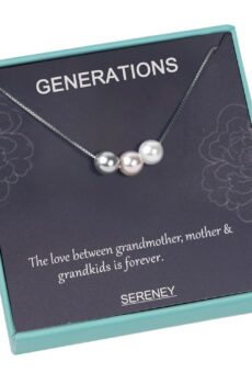 Sterling Silver Grandma Necklace as Christmas Gifts for grandma,3 Generations Necklace for grandma gifts,Pearl Necklace Grandmother Jewelry, Nana Gifts for Mom from Sereney