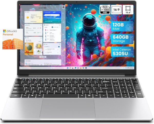 jumper Laptop, 12GB RAM 640GB ROM, 5305U Processor, 15.6 Inch Computer with Office 365 1-Year Subscription, FHD IPS Screen, 38Wh Battery, 2 Stereo Speakers, USB3.0 * 2, Type-C, WiFi-5.