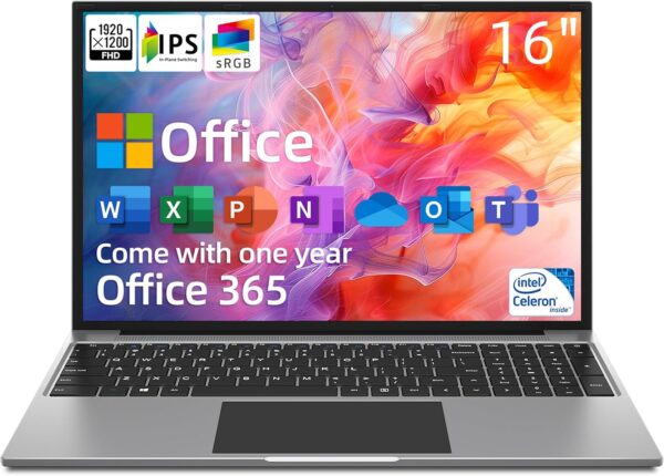 jumper Laptop, 16 Inch FHD IPS 1200p Screen, Quad Core CPU, 4GB LPDDR4 RAM 128GB ROM, Office 365 1-Year Subscription, Windows 11 Computer with Numeric Keypad, 4 Stereo Speakers, WiFi.