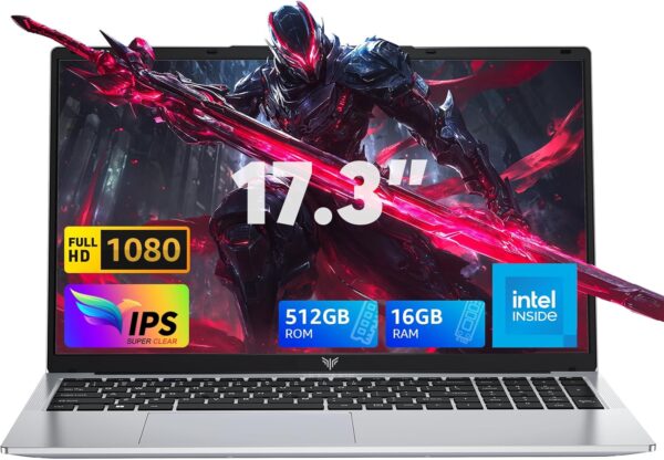 17.3inch Gaming Laptop,with High Performance Quad Core-12th Alder Lake N97 Laptop Computer,Spacious Storage with 16GB RAM 512GB ROM,Long Lasting 6000mAh Battery-Silver - Image 2