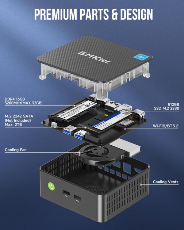 GMKtec G3 Plus Mini PC, Intel Twin Lake N150(Upgraded N100) 16GB RAM 512GB M.2 2280 SSD, Mini Desktop Computer Support Windows 11 Pro/Dual HDMI/WiFi6/BT5.2 - Image 5