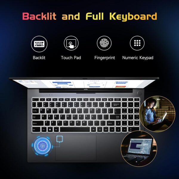 NIMO 15.6 FHD Student Laptop, 16GB RAM, 1TB SSD, Backlit Keyboard, Fingerprint, Intel Pentium Quad-Core N100 (Beat to i3-1115G4, Up to 3.4GHz), IPS Computer, Numpad, WiFi 6, Win 11, Silver - Image 4