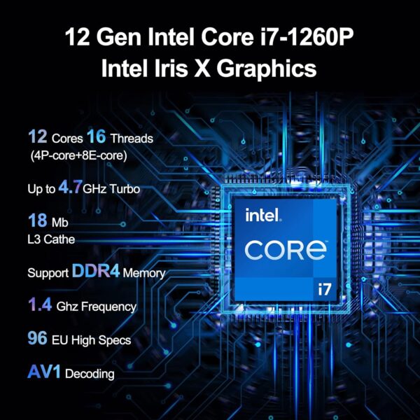 Intel NUC 12 Mini PC Kit NUC12WSHi7 (12-Core i7-1260P 16GB RAM 512GB SSD Iris XE Graphics) Windows 11 Pro Latest Desktop Computer Mini PC,2 x Thunderbolt 4, Intel nuc Wi-Fi 6E AX211 Wireless - Image 3