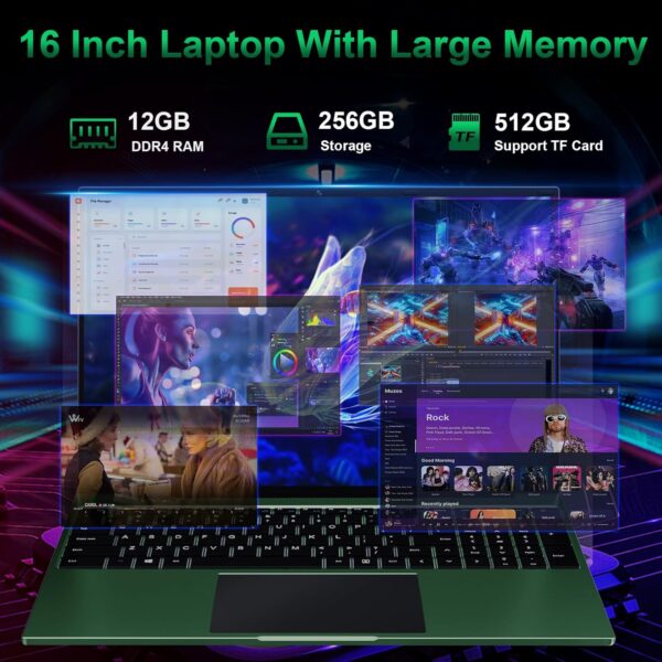 16 inch Laptop, 12GB RAM 256GB Storage Laptop Computer, 5305U Processor, 1920x1200 IPS FHD Display, WiFi, Bluetooth, Webcam, Type-C, 38Wh Battery - Image 3