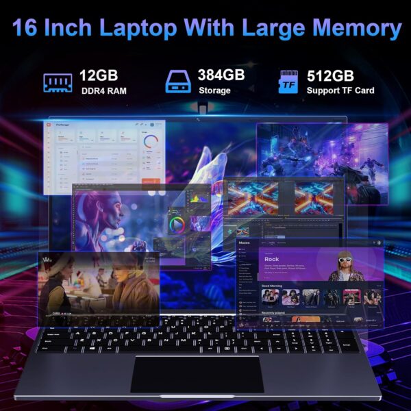 16 inch Laptop, 12GB RAM 384GB Storage Laptop Computer, 5305U Processor, 1920x1200 IPS FHD Display, WiFi, Bluetooth, Webcam, Type-C, 38Wh Battery - Image 3