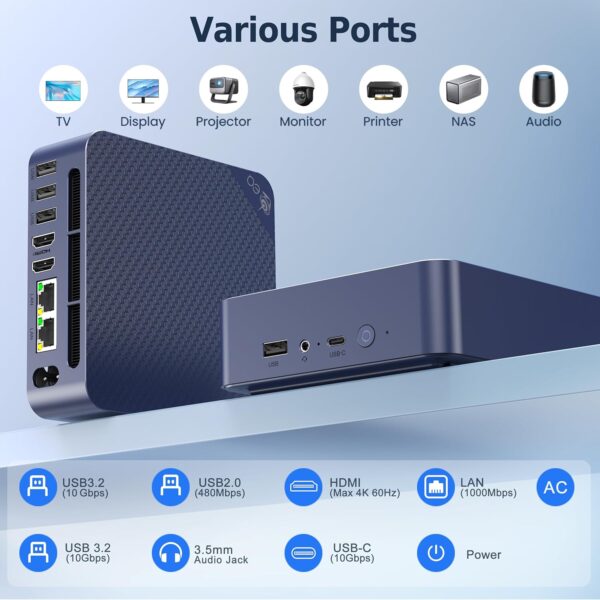 Beelink EQ14 Mini PC, Intel Twin Lake N150(Upgraded N100) 16GB DDR4 500GB M.2 SSD, Dual LAN Mini Computer Supports WiFi6, BT5.2, USB3.2, 4K@60Hz Dual HDMI Display, Home-Server/Network Firewall - Image 9