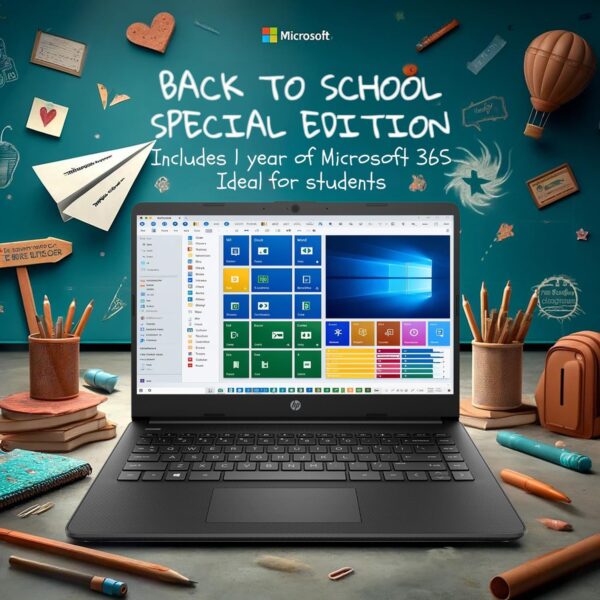 HP 14 Laptop • Back to School Limited Edition with Microsoft 365 • 4-Core Intel CPU • 16GB RAM •1600GB Storage (64GB OnBoard + 512GB P500 Portable SSD + 1TB OneDrive) • Black • Win 11 - Image 4