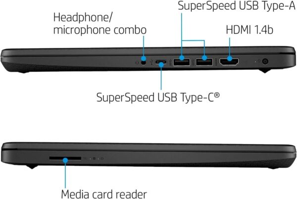 HP 14 Laptop • Back to School Limited Edition with Microsoft 365 • 4-Core Intel CPU • 16GB RAM •1600GB Storage (64GB OnBoard + 512GB P500 Portable SSD + 1TB OneDrive) • Black • Win 11 - Image 6