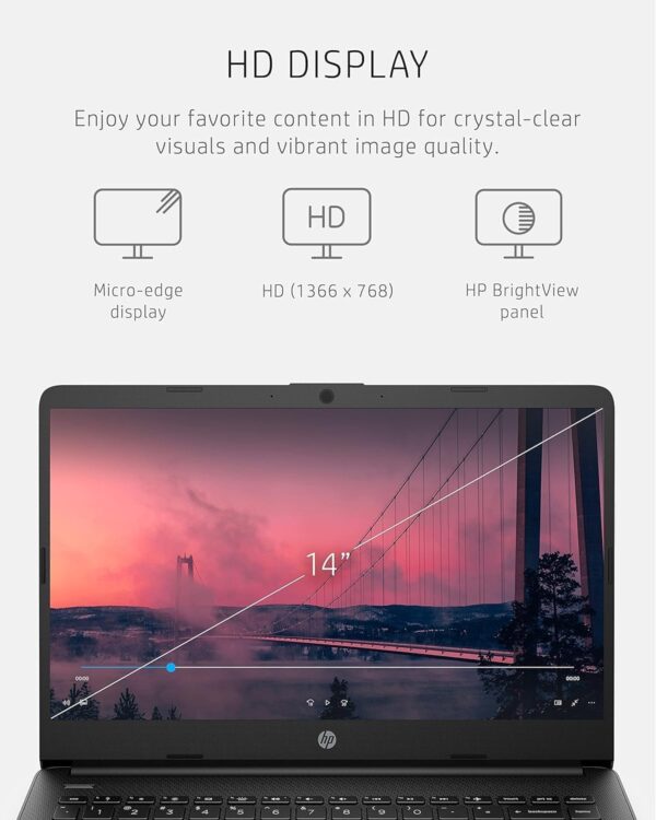 HP 14 Laptop • Back to School Limited Edition with Microsoft 365 • 4-Core Intel CPU • 16GB RAM •1600GB Storage (64GB OnBoard + 512GB P500 Portable SSD + 1TB OneDrive) • Black • Win 11 - Image 7