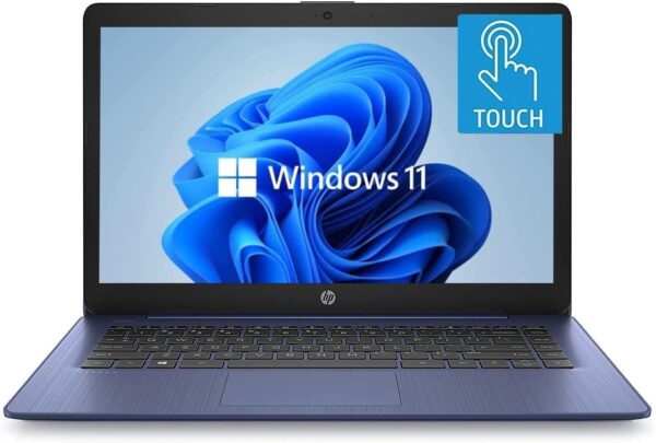 HP 14" HD Touchscreen Laptop, Windows 11, Intel Celeron Dual-Core Processor Up to 2.60GHz, 4GB RAM, 64GB SSD, Webcam, Dale Blue (Renewed)