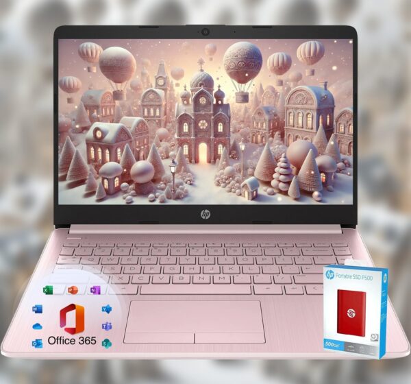 HP 14 Laptop • Back to School Limited Edition with Microsoft 365 • 4-Core Intel CPU • 8GB RAM •1600GB Storage (64GB OnBoard + 512GB P500 Portable SSD + 1TB OneDrive) • Pink • Win 11 - Image 2