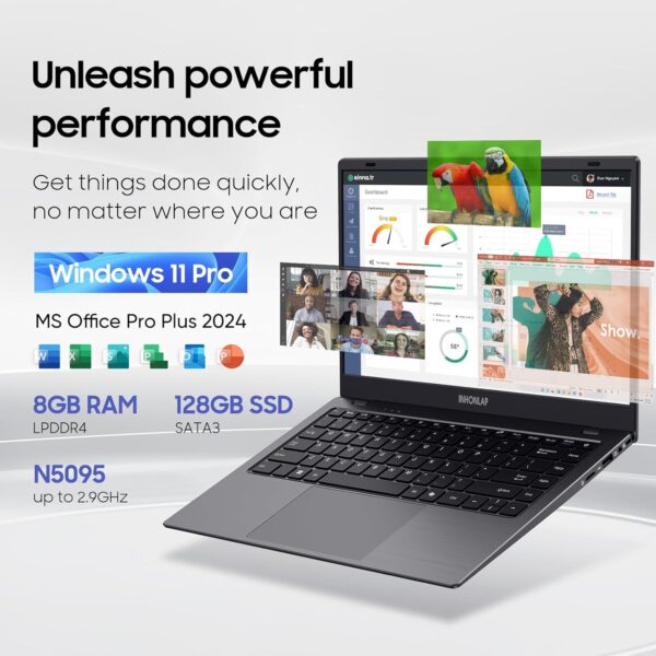 Laptop Computer, 14 Inch Laptop 8GB RAM 128GB SSD Laptops, Quad-Core N5095 Processor, Up to 2.9 GHz, Win11 Pro, Office Pro Plus 2024, WiFi 5, BT 5.0, Webcam, Long Lasting Battery, Black - Image 2