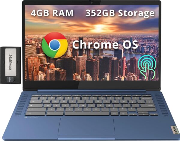 Lenovo IdeaPad Slim 3 Chromebook, 14" FHD Touchscreen, MediaTek Kompanio 520 Processor, 4GB LPDDR4X RAM, 352GB Storage (64GB eMMC + 288GB Docking Station Set), WiFi 6, Webcam, Chrome OS, Abyss Blue - Image 2