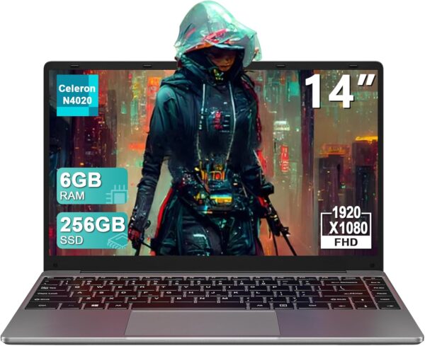 14" Laptop Win 11 256GB SSD Up to 1TB SSD Expand Celeron N4020 Up to 2.8Ghz Dual-Core Processor 6GB DDR4 1920x1080 FHD Dual WiFi BT4.2 with Webcam Keyboard Protect Flim for Business-Gray - Image 2