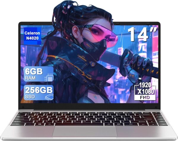 14" Laptop Win 11 256GB SSD Up to 1TB SSD Expand Celeron N4020 Up to 2.8Ghz Dual-Core Processor 6GB DDR4 1920x1080 FHD Dual WiFi BT4.2 with Webcam Keyboard Protect Flim for Business-Silver - Image 2