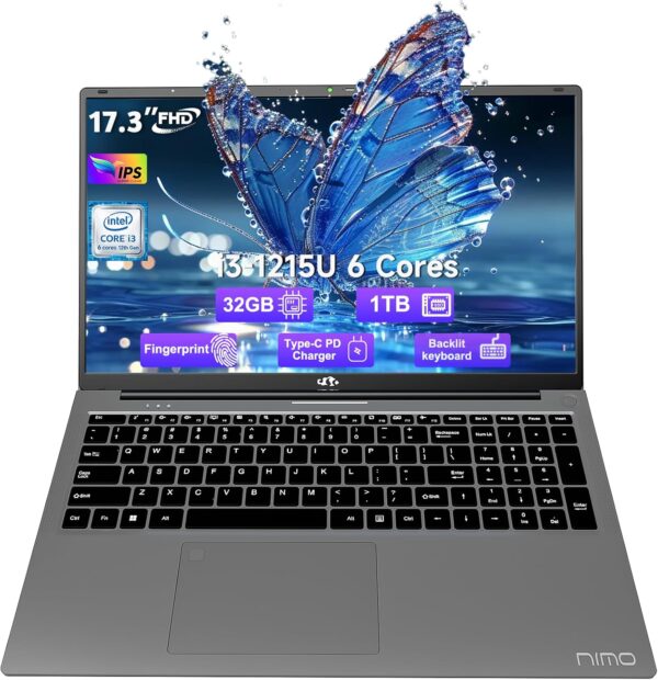 17.3" FHD-Laptop Business-Laptop, 32GB RAM 1TB SSD Intel 6 Cores i3-1215U(Beat i5-1135G7) Backlit Keyboard WiFi 6 BT5.2 Windows 11 Laptop 54Wh Battery Webcam 65W Type-C Fingerprint Numpad - Image 2