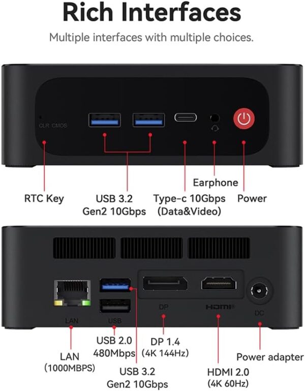 Beelink SER5 with 8-Core AMD Ryzen 7 5850U, 16GB DDR4, 500GB NVMe M.2 SSD,Triple Display 4K@60Hz Output, Wi-Fi 6,RJ45,Bluetooth 5.2,W-11 Gaming Office Mini Computer - Image 3