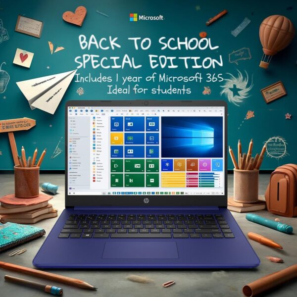 HP 14 Laptop • Back to School Limited Edition with Microsoft 365 • 4-Core Intel CPU • 16GB RAM •1600GB Storage (64GB OnBoard + 512GB P500 Portable SSD + 1TB OneDrive) • Indigo Blue • Win 11 - Image 4