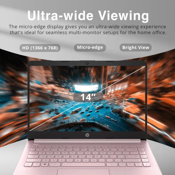 HP 2022 Stream 14" HD BrightView Laptop, Intel Celeron N4020 Processor, 8GB RAM, 64GB SSD, Intel HD Graphics, 720p Webcam, 1 Year Office 365, Pink, Win 11, 32GB Snowbell USB Card - Image 5